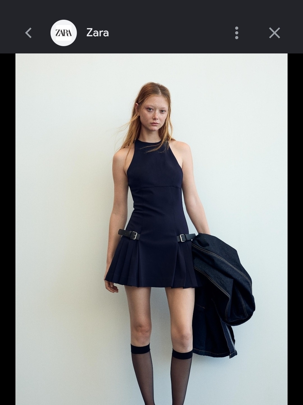 Zara Navy Halter Pleated Mini Dress